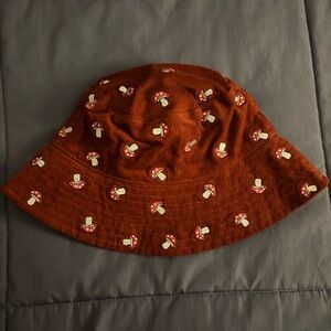 Urban Outfitters Orange Mushroom Embroidered Corduroy Bucket Hat